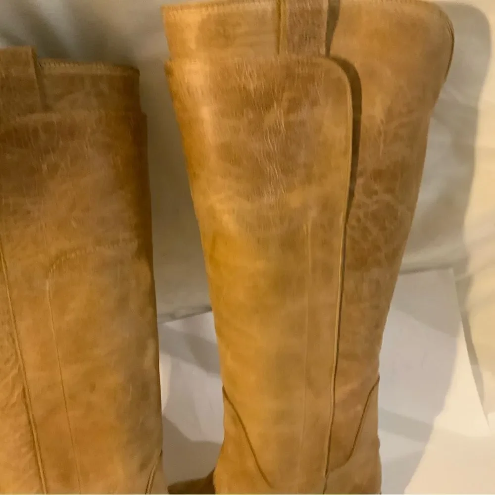 Frye Riding Boots Leather distressed Knee High Round Toe Brown US 6